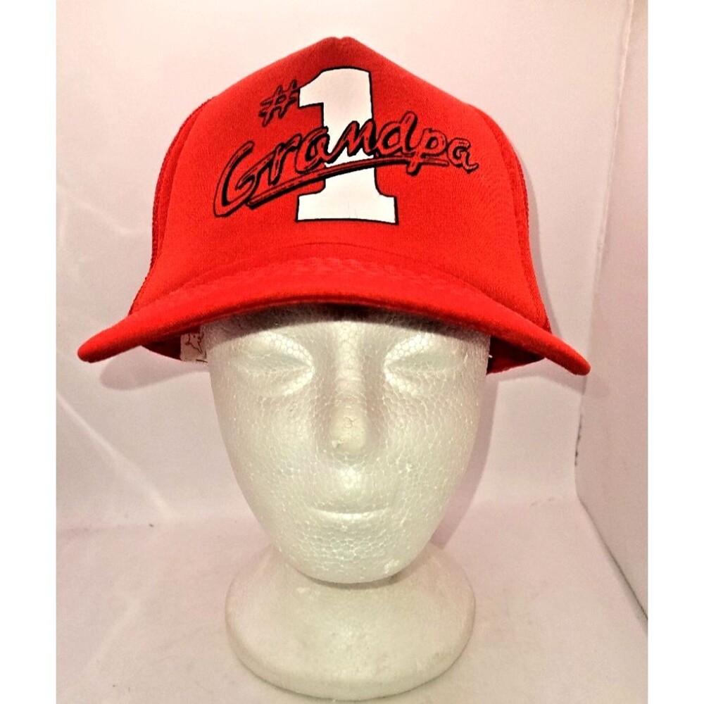 VTG 80’s Trucker Hat cap #1 Grandpa red MADE IN THE USA adjustable one size fit